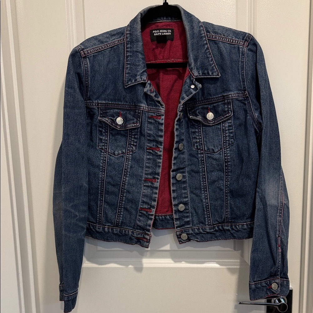 Vintage Womens Polo Jeans Co. Ralph Lauren Denim Jacket with Red Lining Size L